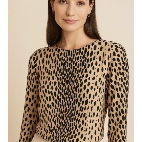 J. Crew Tops - J.CREW Women's Brown Black Animal Print Leopard 3/4 Sleeve Shirt Blouse Size XS